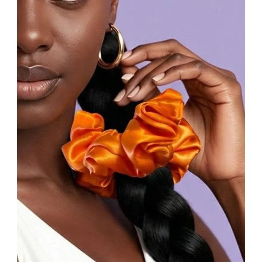 New Women Orange Satin Scrunchie Single Hair Tie XLarge